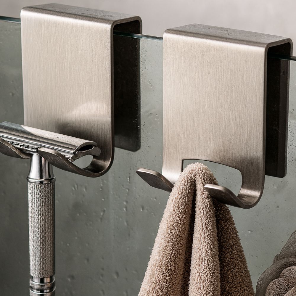 Stainless Steel Glass Shower Hooks for Bathroom Accessories and Towels – No Drilling Required | Sansoti