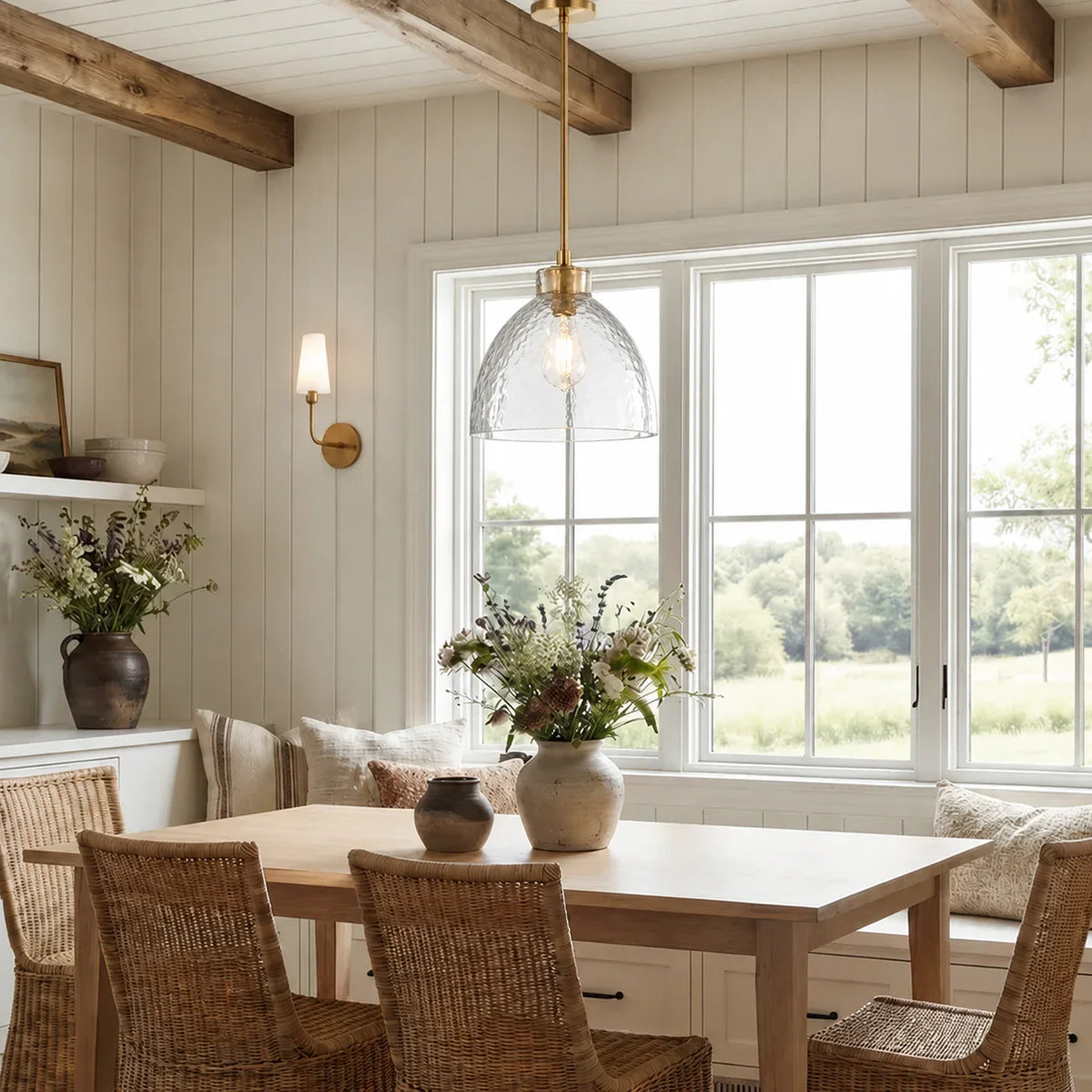 Geslepen Glazen Hanglamp Farmhouse Stijl – Amber of Helder Glas – Messing, Zwart of Nikkel Afwerking | Sansoti