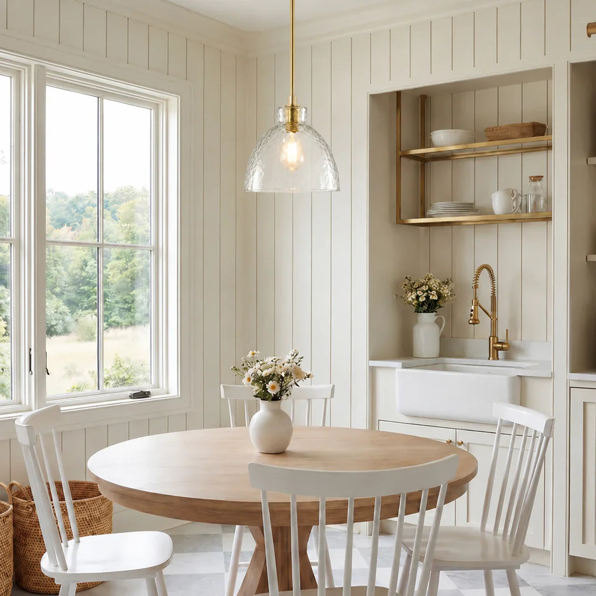 Geslepen Glazen Hanglamp Farmhouse Stijl – Amber of Helder Glas – Messing, Zwart of Nikkel Afwerking | Sansoti