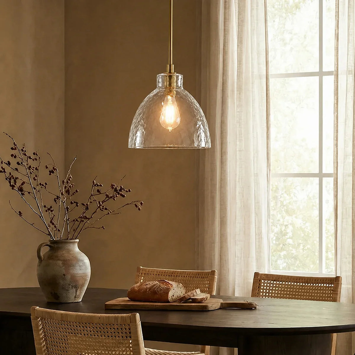 Geslepen Glazen Hanglamp Farmhouse Stijl – Amber of Helder Glas – Messing, Zwart of Nikkel Afwerking | Sansoti