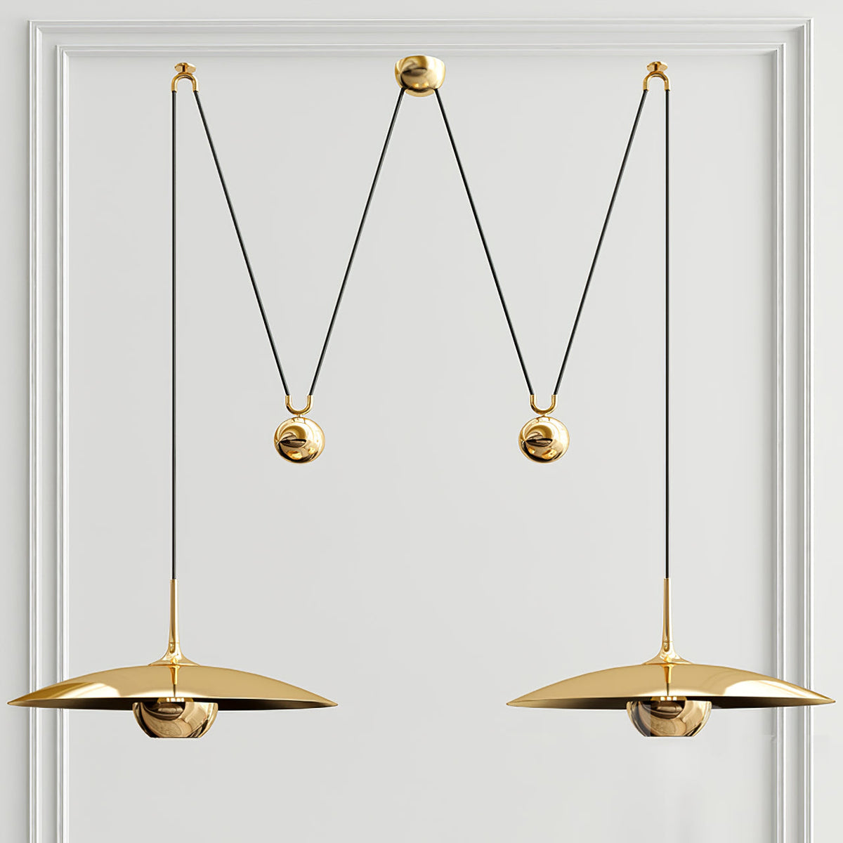 Adjustable Pendant Lamp Onos – Height Adjustable with Counterweight Ball – Chrome or Gold Metal – Vintage 1970s Design – Retro Pendant Lighting for Dining Table and Kitchen Island | Sansoti
