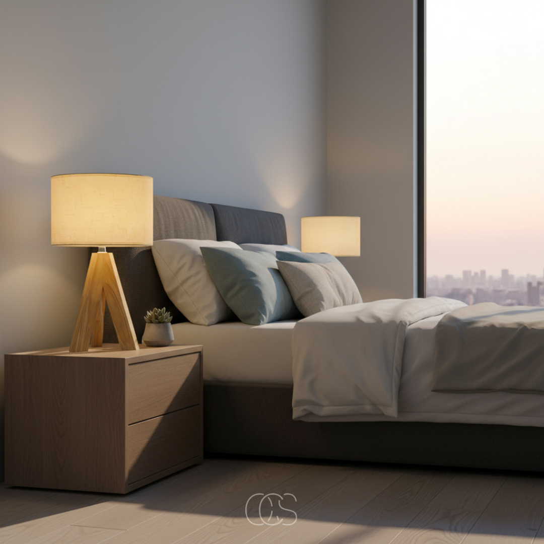 Holztischlampe E14 mit Textilschirm warmes Licht Stimmungsleuchte Nachttisch Kommode Wohnzimmer skandinavisch | Sansoti