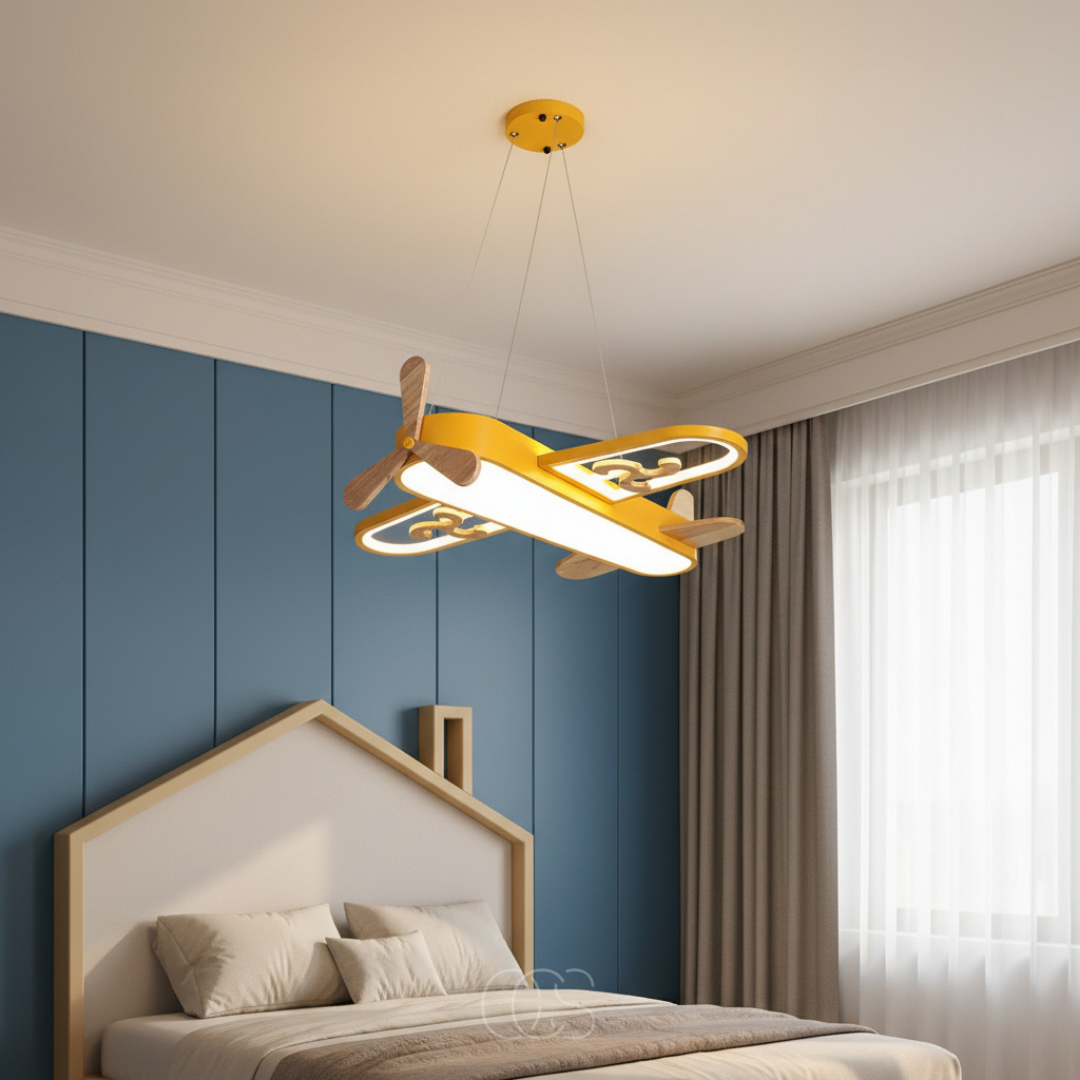 Suspension en forme d’avion pour chambre d’enfant, à intensité variable, 55 cm, LED blanc chaud, blanc froid, bleu et jaune, plafonnier pour garçons et filles | Sansoti