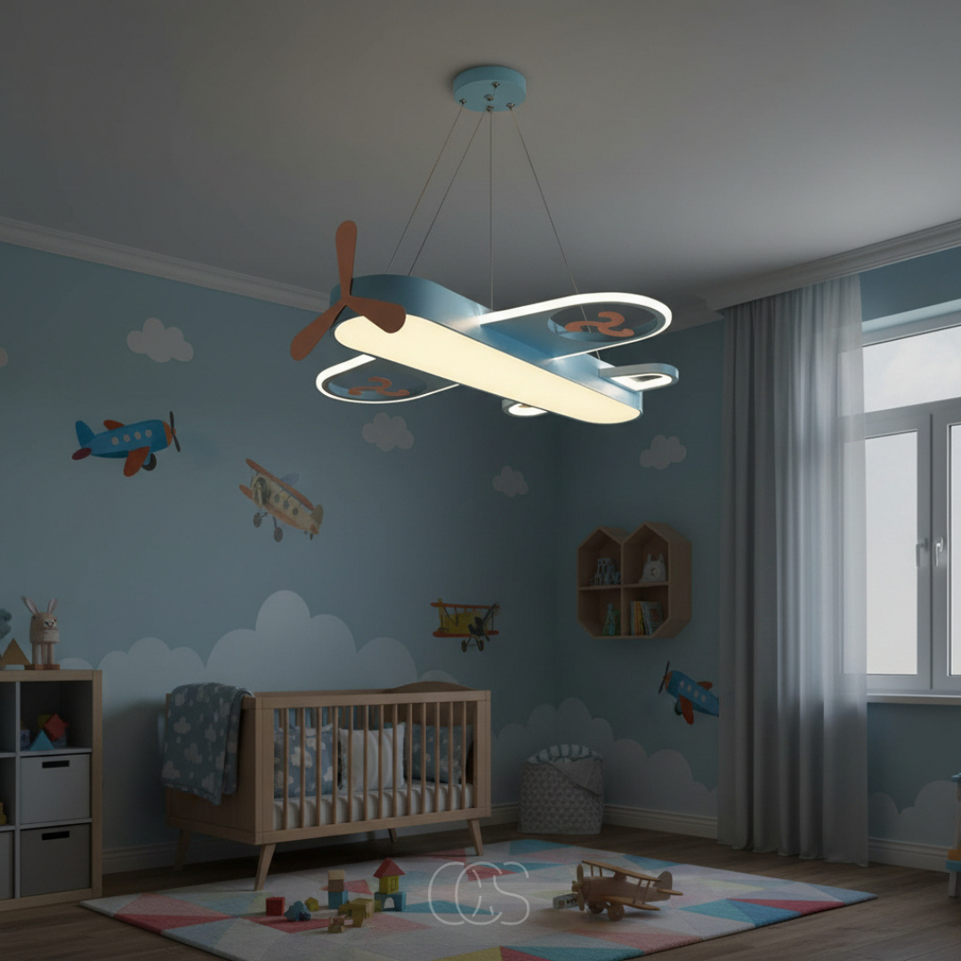 Children’s Room Pendant Lamp Airplane Dimmable LED 32W Blue Yellow Eye-Friendly Playroom Bedroom | Sansoti
