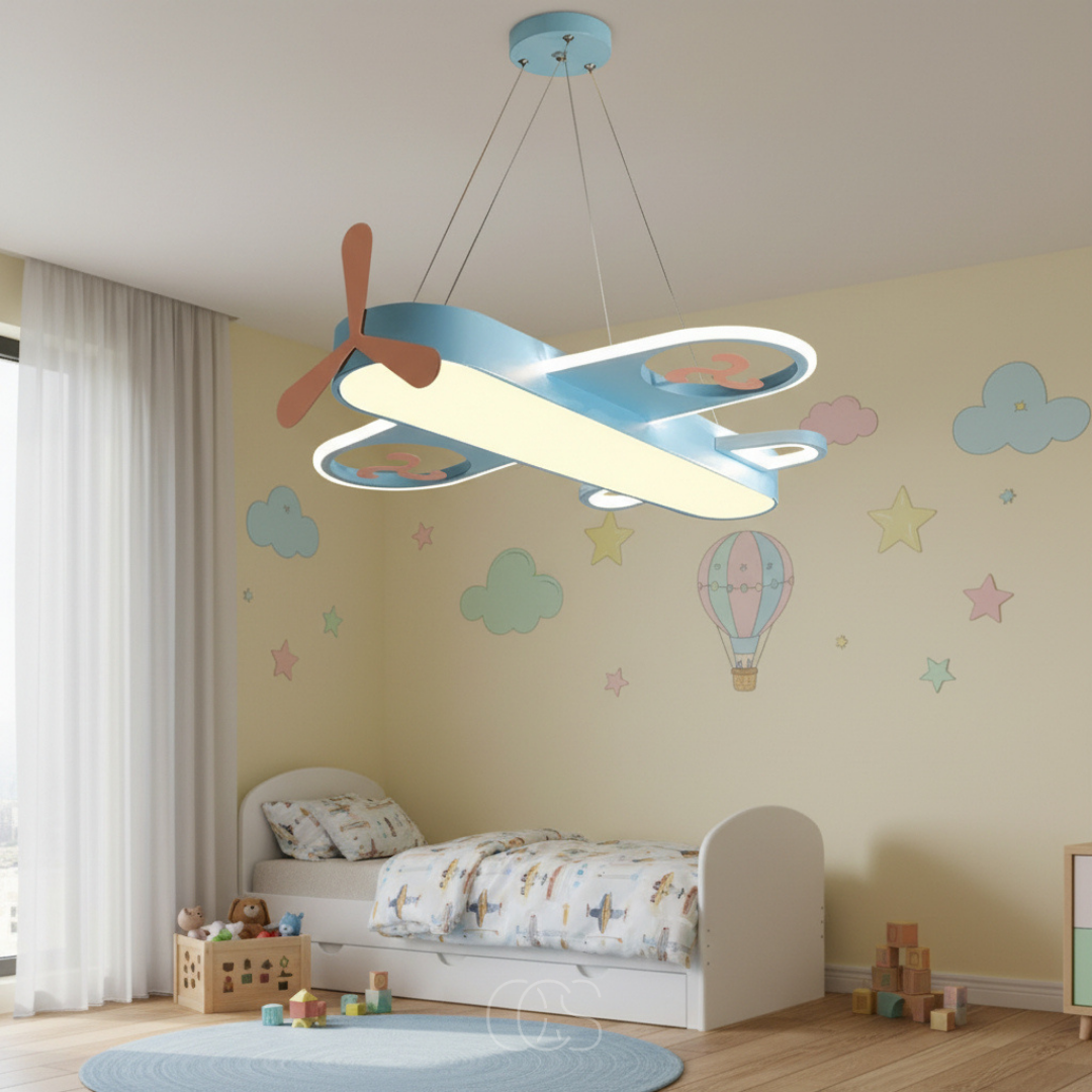 Children’s Room Pendant Lamp Airplane Dimmable LED 32W Blue Yellow Eye-Friendly Playroom Bedroom | Sansoti