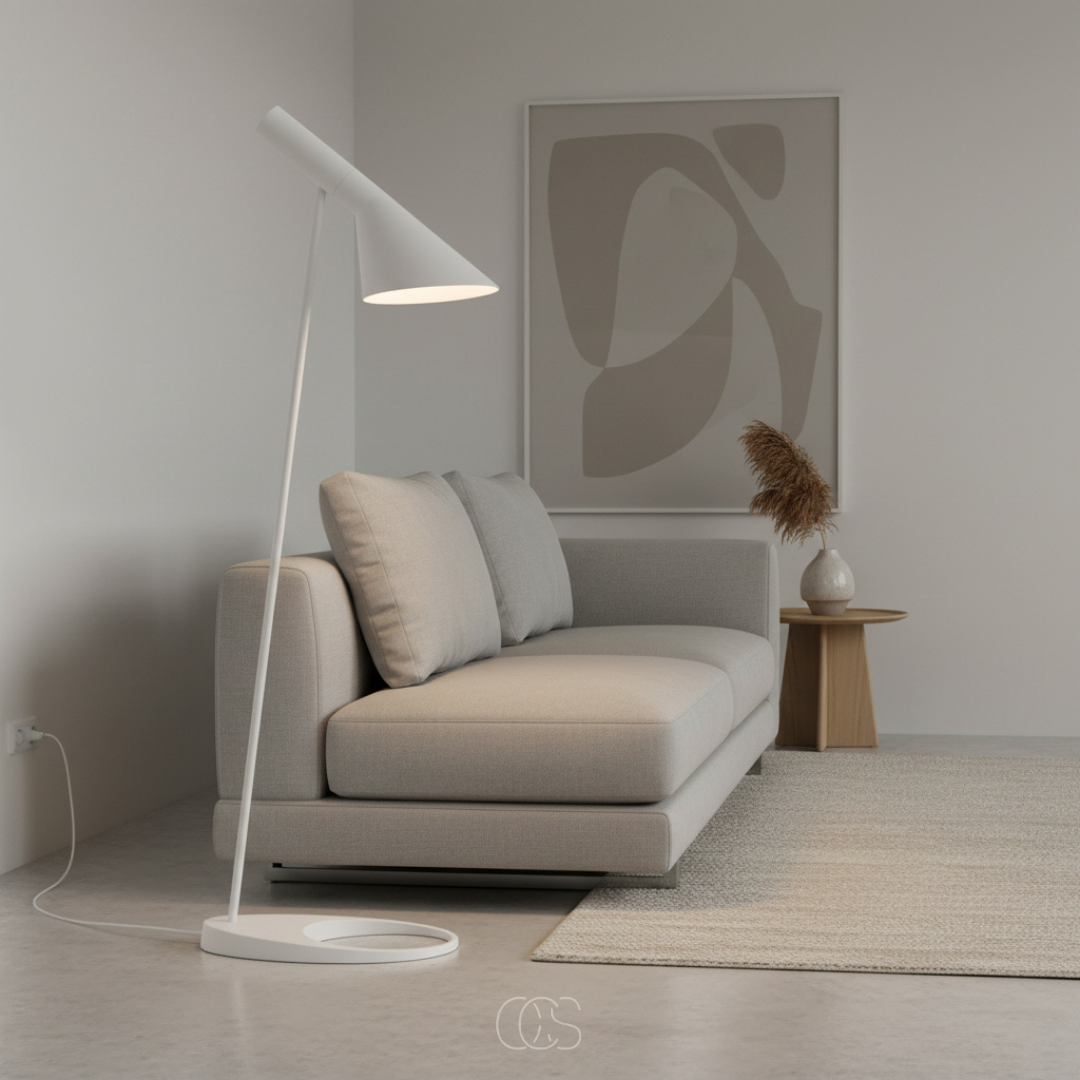 Floor Reading Lamp with Tiltable Shade 130cm White Black Scandinavian Design for Living Room Bedroom Reading Corner | Sansoti