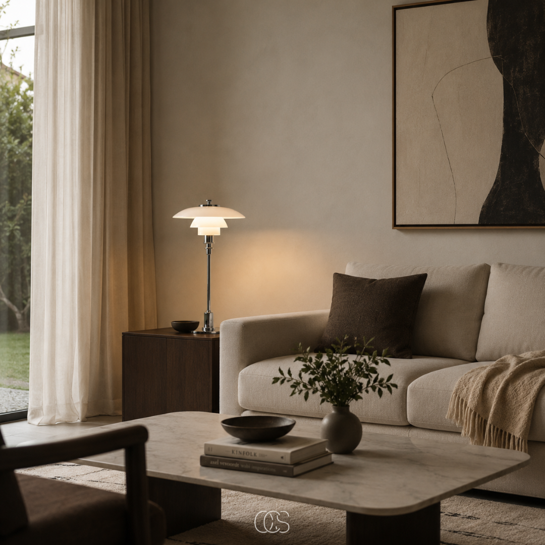 Glass Table Lamp with Layered Shade 36cm Scandinavian Design Living Room Bedroom Bedside Table E14 E27 | Sansoti