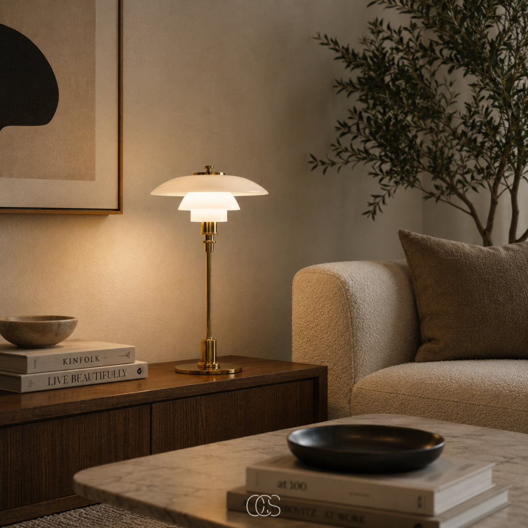 Glass Table Lamp with Layered Shade 36cm Scandinavian Design Living Room Bedroom Bedside Table E14 E27 | Sansoti