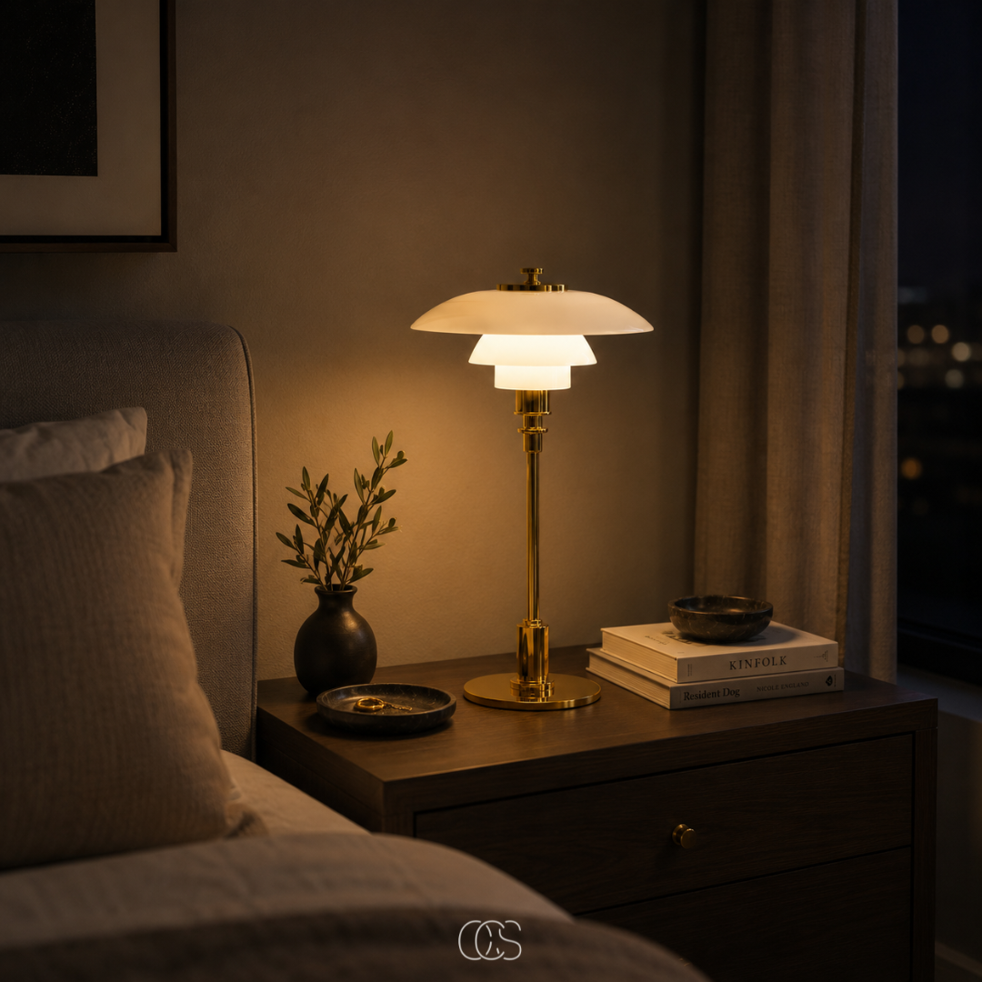 Glass Table Lamp with Layered Shade 36cm Scandinavian Design Living Room Bedroom Bedside Table E14 E27 | Sansoti