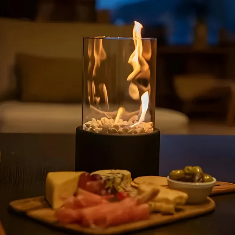 Tafellamp met Echte Vlam – Sfeervolle Olielamp met Glaszylinder en Veiligheidsvoorziening | Sansoti