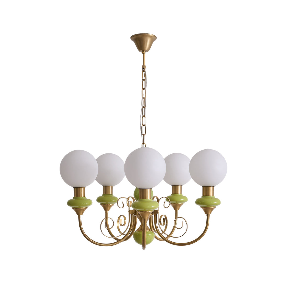 Glass Chandelier Iron Frame Green Gold White 3-5-8 Lights Pendant Light Dining Room Living Room Lighting | Sansoti