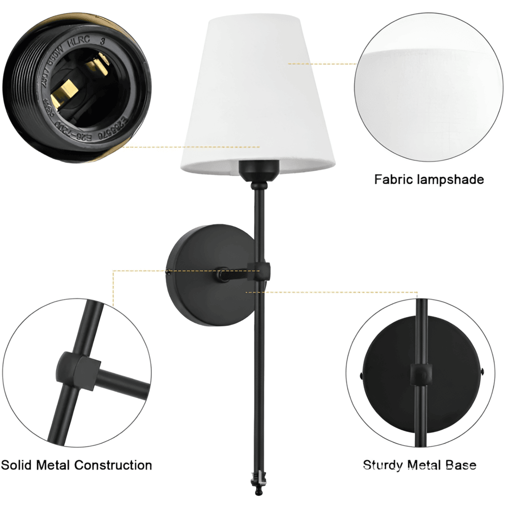 Wandlamp Set 2 Stück Metall Stoffschirm 51cm Schlafzimmer Flur Hotel Schick | Sansoti