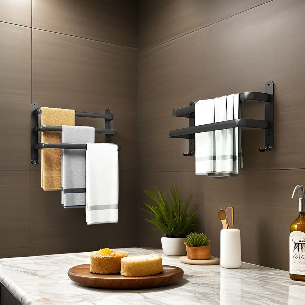 Towel Rack Wall Mounted Aluminum Black 40-60cm Bathroom Shelf | Sansoti