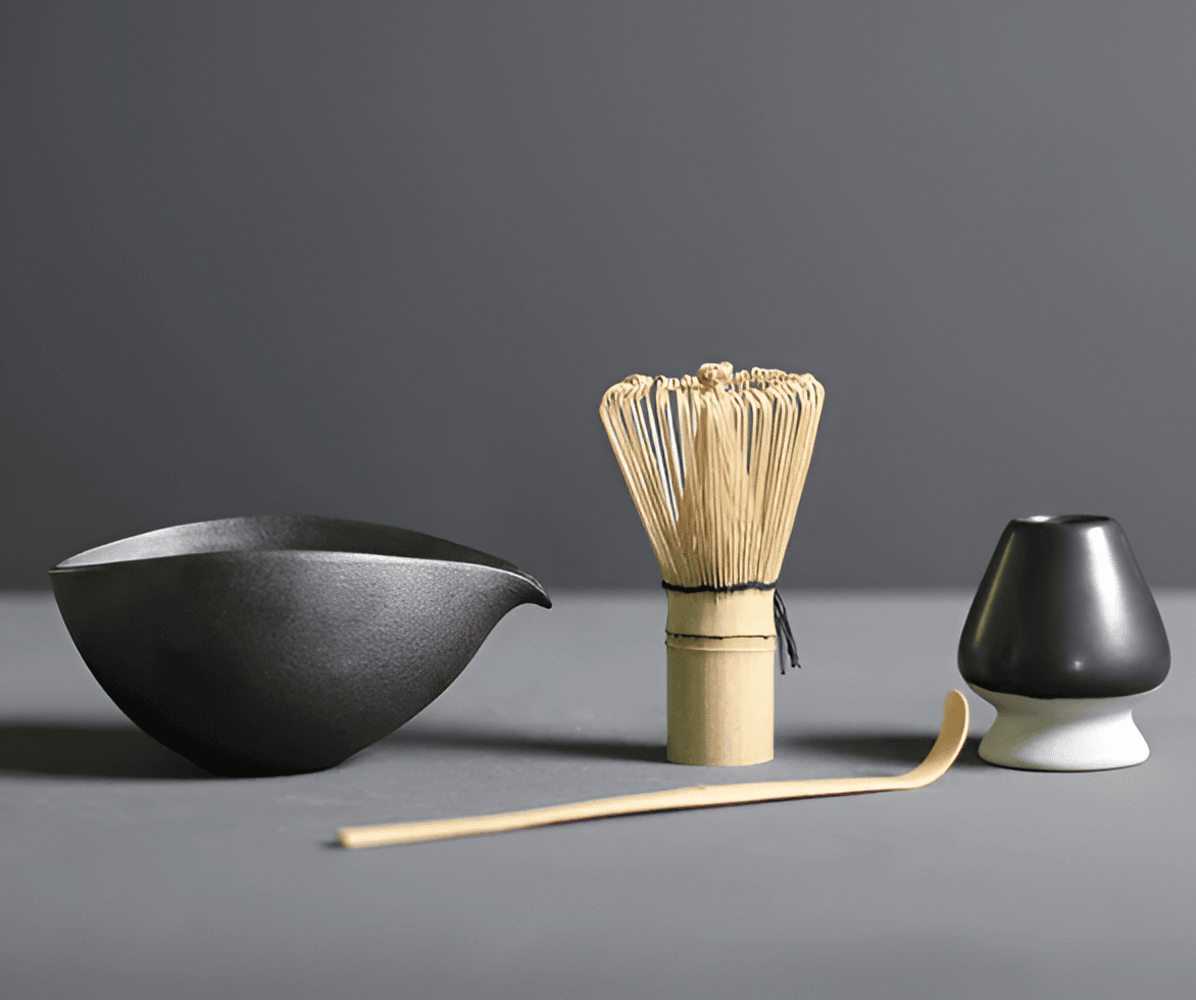 Matcha Set 4-Piece Ceramic Bamboo Japanese Tea Set Bowl Whisk Spoon Holder Gift Tea Ceremony | Sansoti