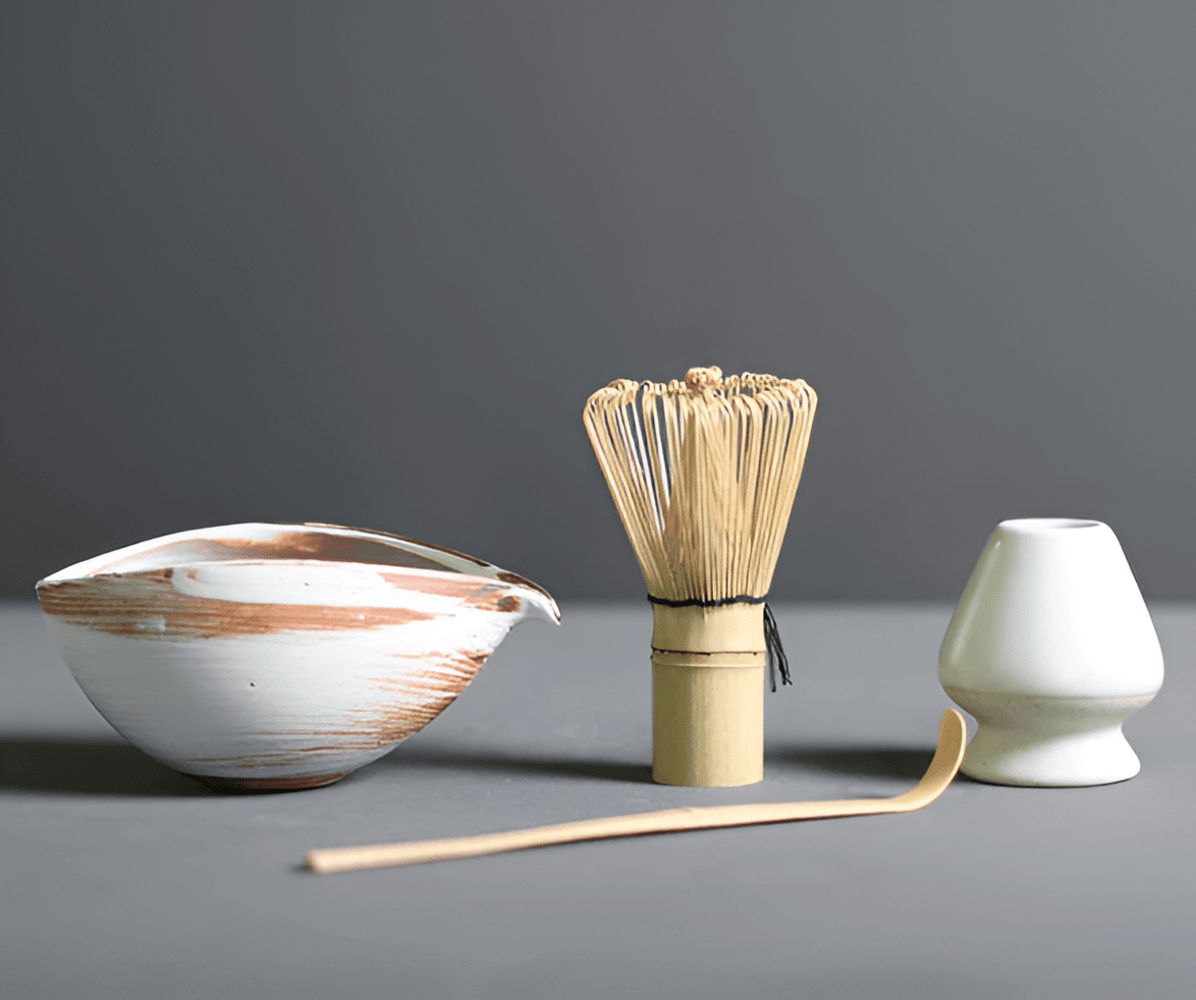 Matcha Set 4-Piece Ceramic Bamboo Japanese Tea Set Bowl Whisk Spoon Holder Gift Tea Ceremony | Sansoti