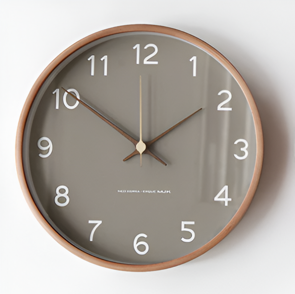 Round Wall Clock Wood 25cm Gray White Silent Movement Bedroom Living Room Kitchen Quartz Wooden Clock Scandinavian | Sansoti