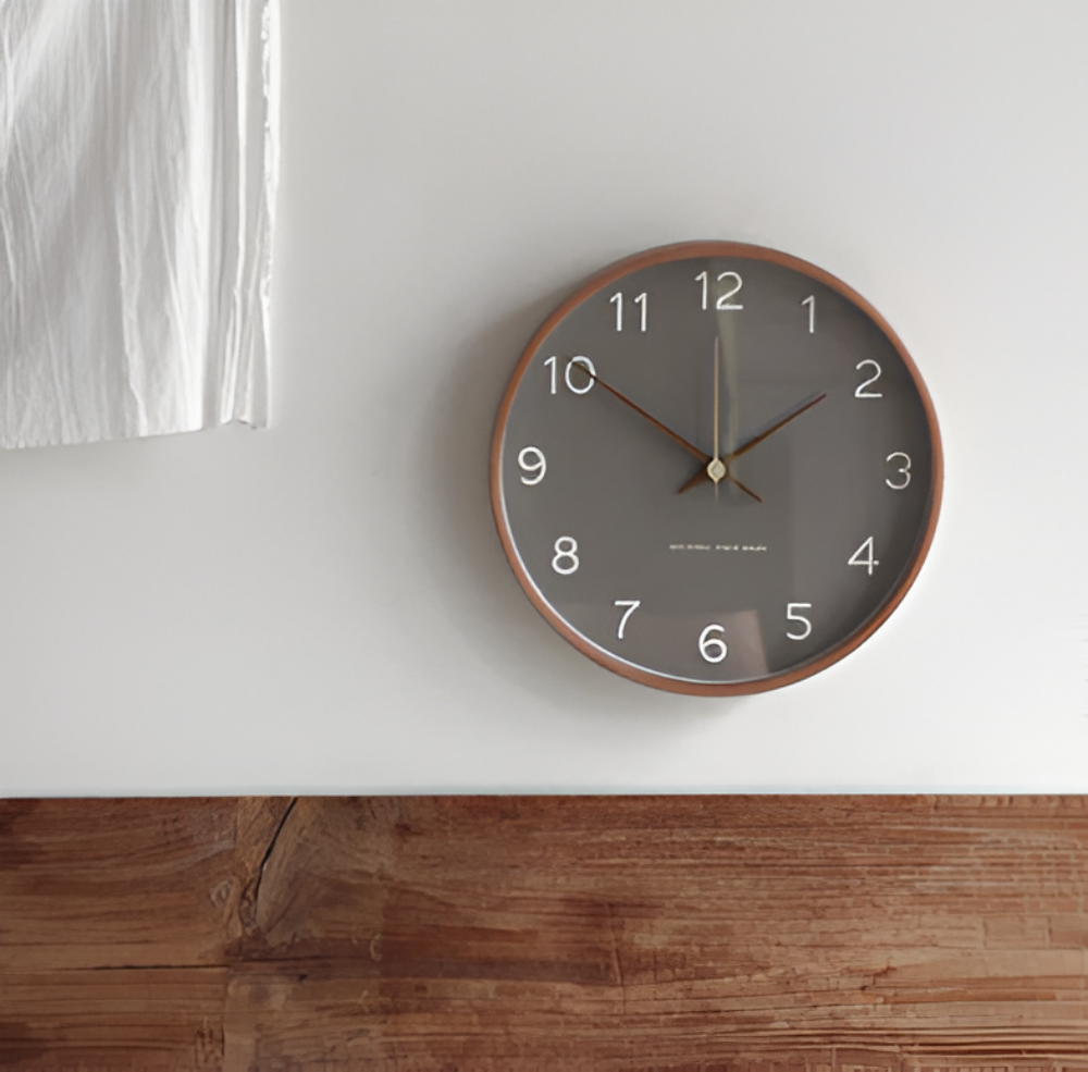 Round Wall Clock Wood 25cm Gray White Silent Movement Bedroom Living Room Kitchen Quartz Wooden Clock Scandinavian | Sansoti