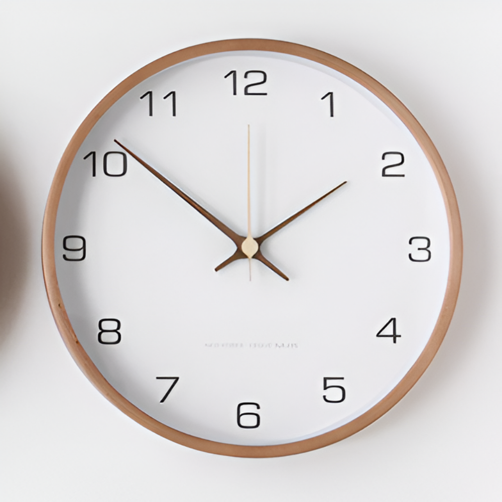 Round Wall Clock Wood 25cm Gray White Silent Movement Bedroom Living Room Kitchen Quartz Wooden Clock Scandinavian | Sansoti