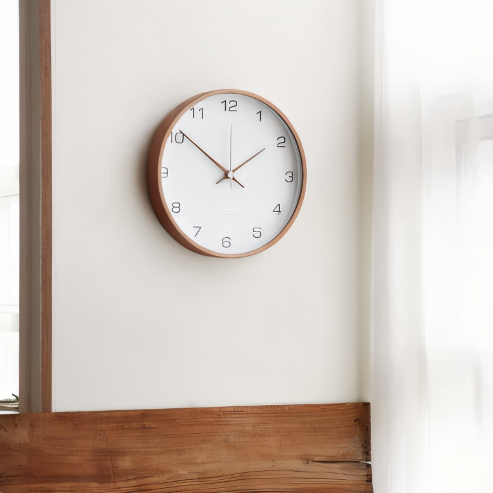 Round Wall Clock Wood 25cm Gray White Silent Movement Bedroom Living Room Kitchen Quartz Wooden Clock Scandinavian | Sansoti