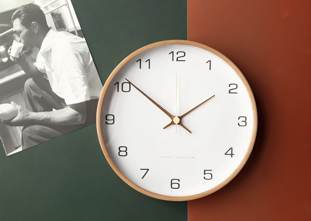 Round Wall Clock Wood 25cm Gray White Silent Movement Bedroom Living Room Kitchen Quartz Wooden Clock Scandinavian | Sansoti