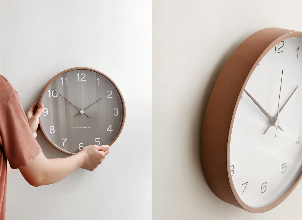 Round Wall Clock Wood 25cm Gray White Silent Movement Bedroom Living Room Kitchen Quartz Wooden Clock Scandinavian | Sansoti