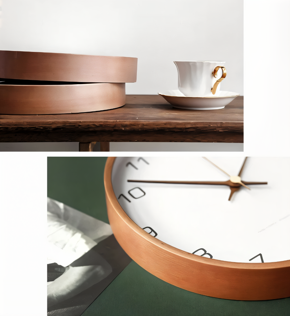 Round Wall Clock Wood 25cm Gray White Silent Movement Bedroom Living Room Kitchen Quartz Wooden Clock Scandinavian | Sansoti