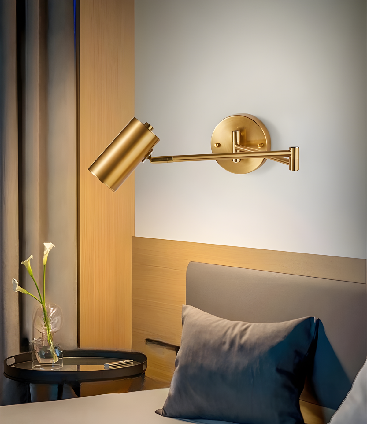 Wall Lamp Adjustable Arm LED Metal Gold Black Bedroom Reading Lamp Rotatable Flexible Bed Lamp Living Room | Sansoti