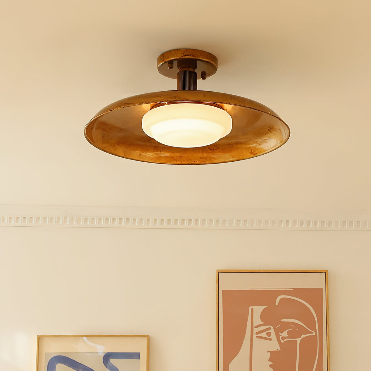Design-Deckenlampe aus Glas und Metall mit integrierter LED – moderne runde Deckenleuchte in Gold, Weiß oder Nickel, 50 cm | Sansoti