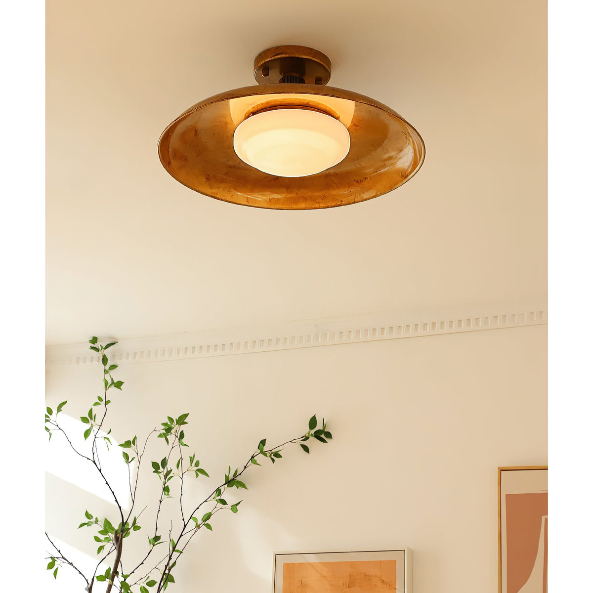Design-Deckenlampe aus Glas und Metall mit integrierter LED – moderne runde Deckenleuchte in Gold, Weiß oder Nickel, 50 cm | Sansoti