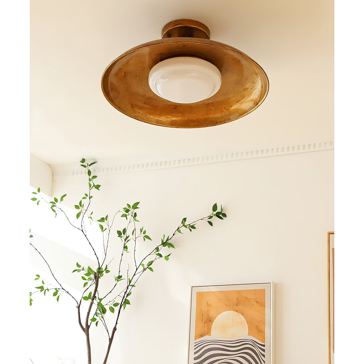Design-Deckenlampe aus Glas und Metall mit integrierter LED – moderne runde Deckenleuchte in Gold, Weiß oder Nickel, 50 cm | Sansoti