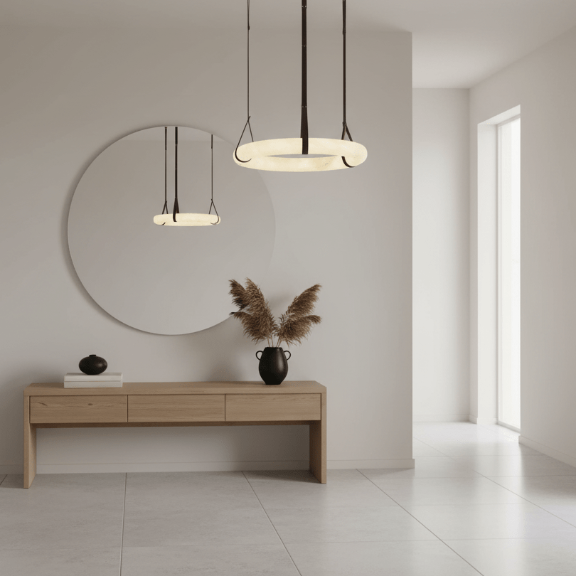 Pendant Lamp Alabaster Ring LED Dark Brown Brown Gold Living Room Dining Room 3000K 4000K 6000K Ø30 Ø120cm Natural Stone Pendant Lamp | Sansoti