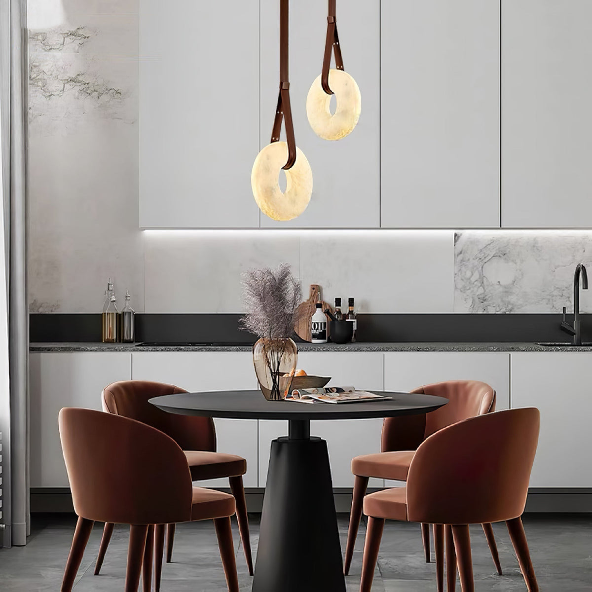 Pendant Lamp Alabaster Ring LED Dark Brown Brown Gold Living Room Dining Room 3000K 4000K 6000K Ø30 Ø120cm Natural Stone Pendant Lamp | Sansoti