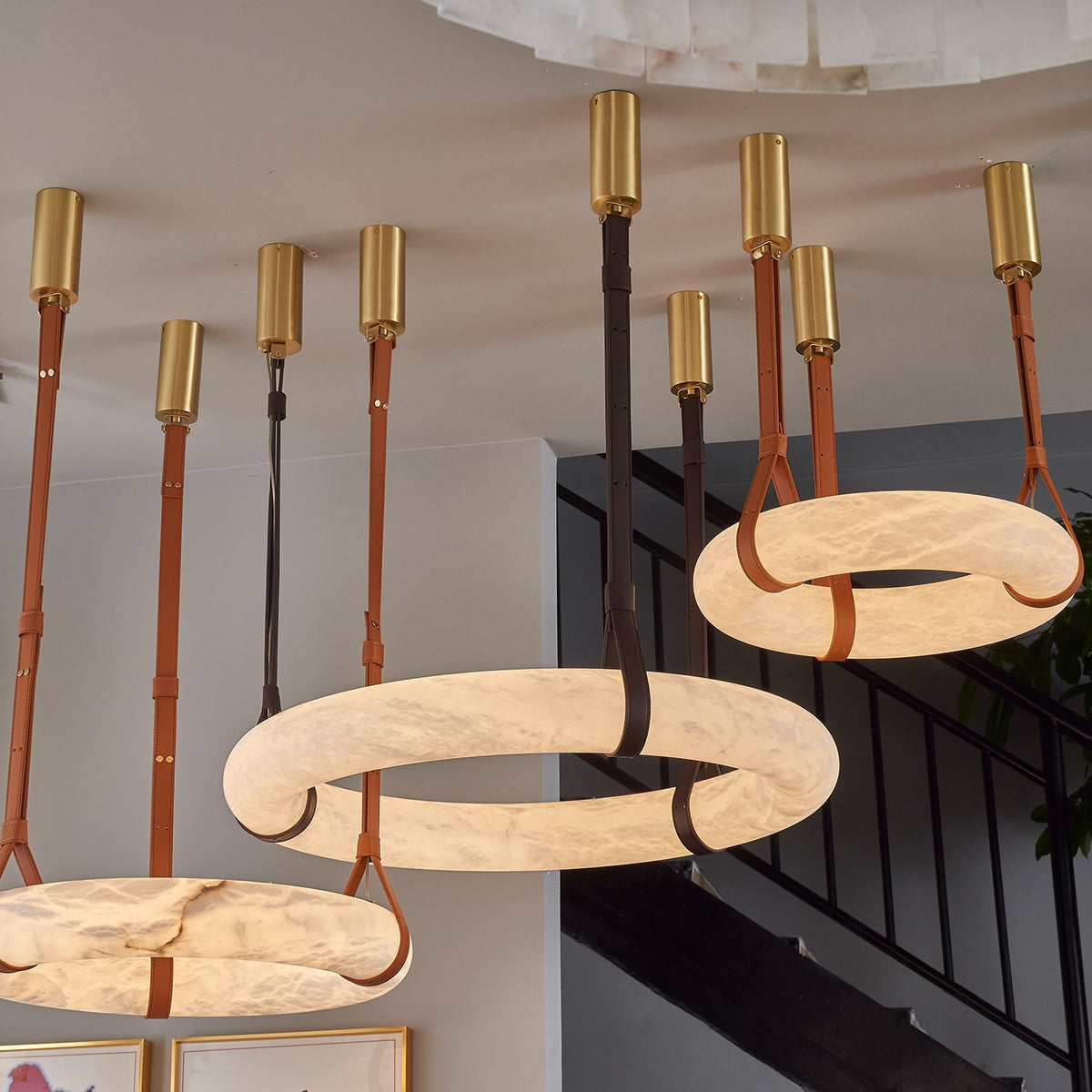Pendant Lamp Alabaster Ring LED Dark Brown Brown Gold Living Room Dining Room 3000K 4000K 6000K Ø30 Ø120cm Natural Stone Pendant Lamp | Sansoti