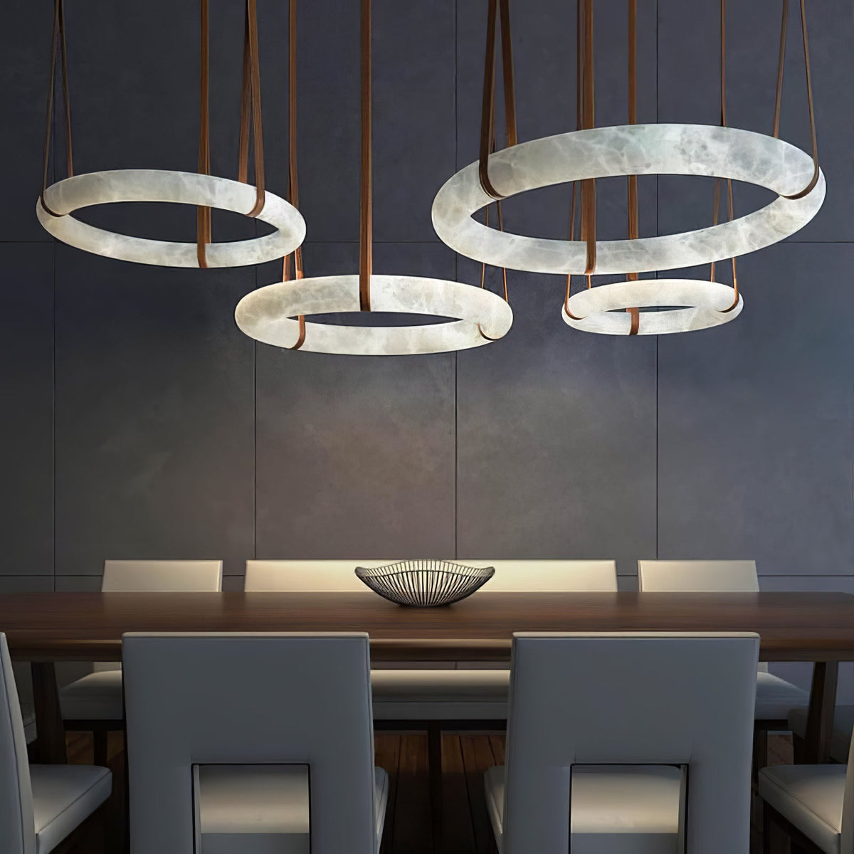Pendant Lamp Alabaster Ring LED Dark Brown Brown Gold Living Room Dining Room 3000K 4000K 6000K Ø30 Ø120cm Natural Stone Pendant Lamp | Sansoti