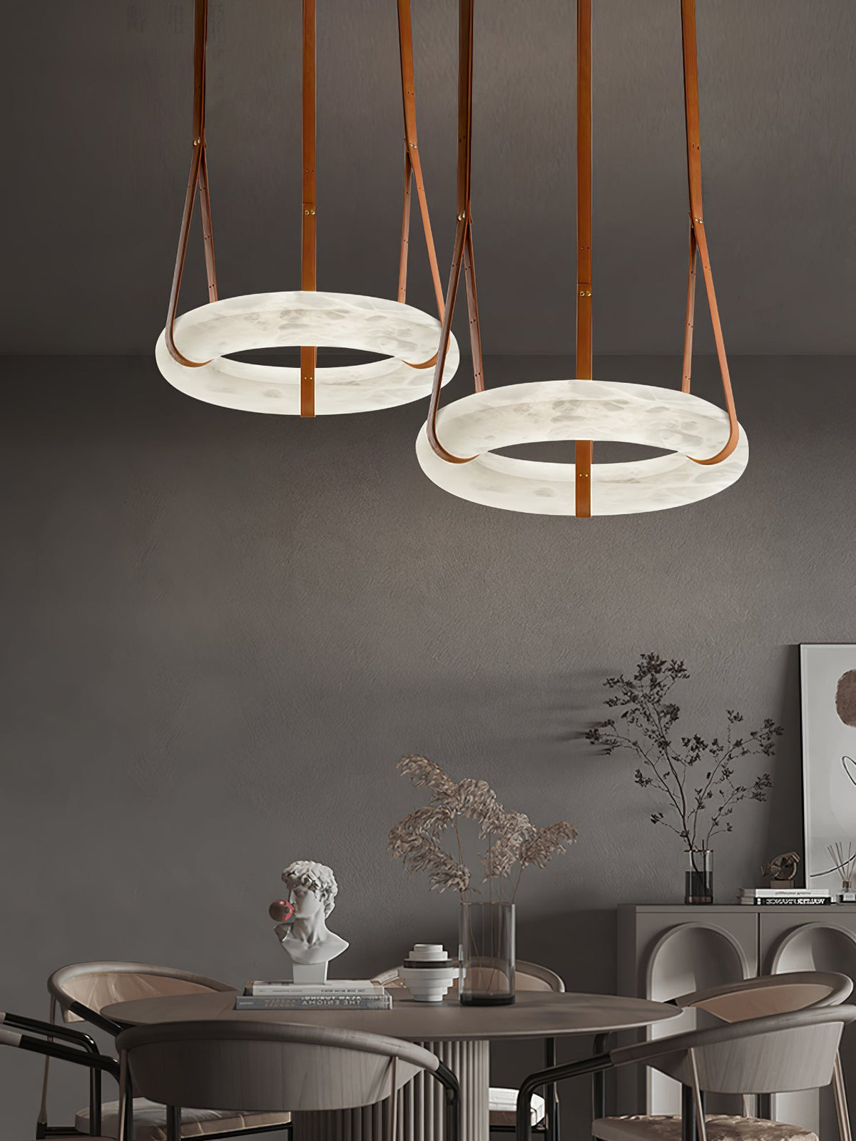 Pendant Lamp Alabaster Ring LED Dark Brown Brown Gold Living Room Dining Room 3000K 4000K 6000K Ø30 Ø120cm Natural Stone Pendant Lamp | Sansoti