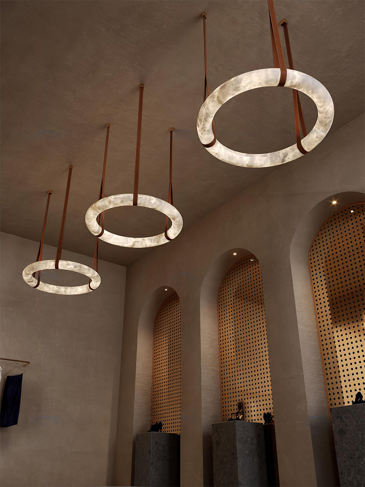 Pendant Lamp Alabaster Ring LED Dark Brown Brown Gold Living Room Dining Room 3000K 4000K 6000K Ø30 Ø120cm Natural Stone Pendant Lamp | Sansoti