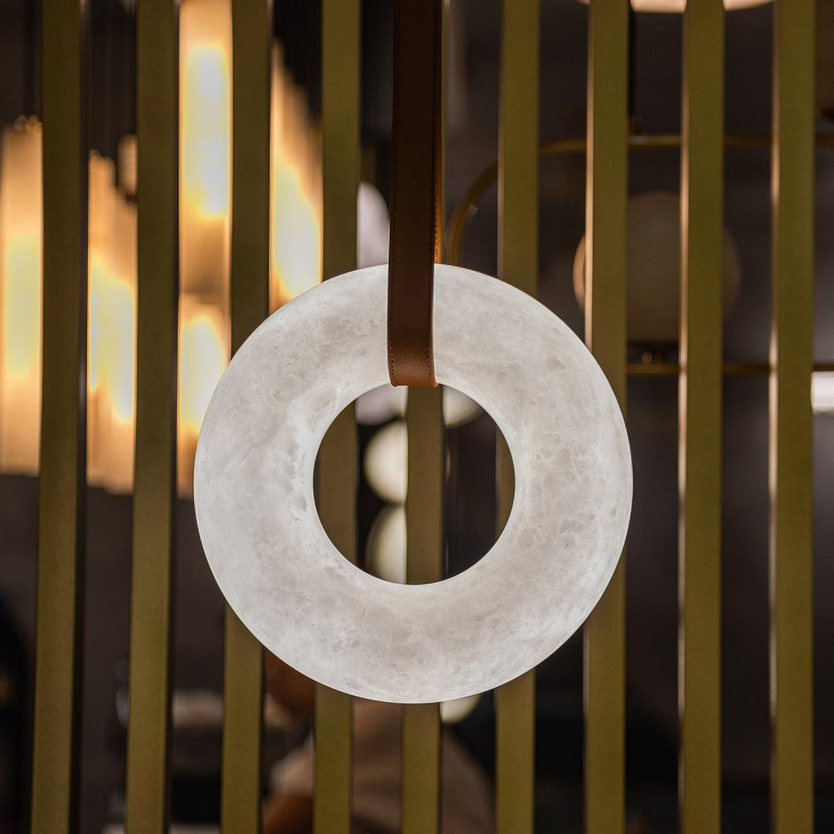 Pendant Lamp Alabaster Ring LED Dark Brown Brown Gold Living Room Dining Room 3000K 4000K 6000K Ø30 Ø120cm Natural Stone Pendant Lamp | Sansoti