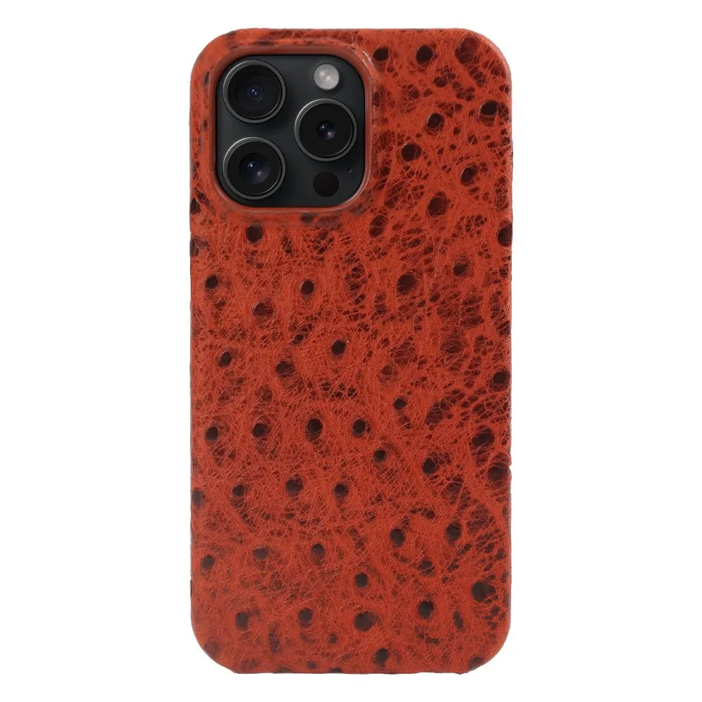 Telefonhülle aus echtem Straußenleder für iPhone 14 15 16 17, alle Modelle, stoßdämpfend, luxuriöser Premium-Lederschutz | Sansoti