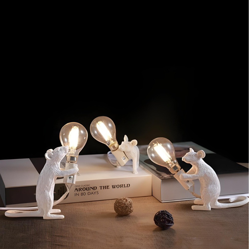 Designer mouse table lamp | Decorative resin table lamp with light source – Gold or white