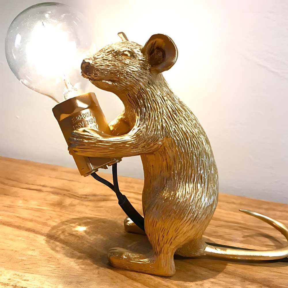 Designer mouse table lamp | Decorative resin table lamp with light source – Gold or white