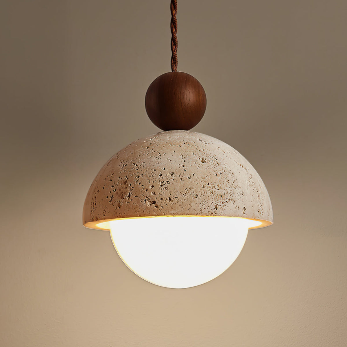 Design Hanglamp van Travertin en Glas – Moderne Verlichting met Warm Licht | Sansoti