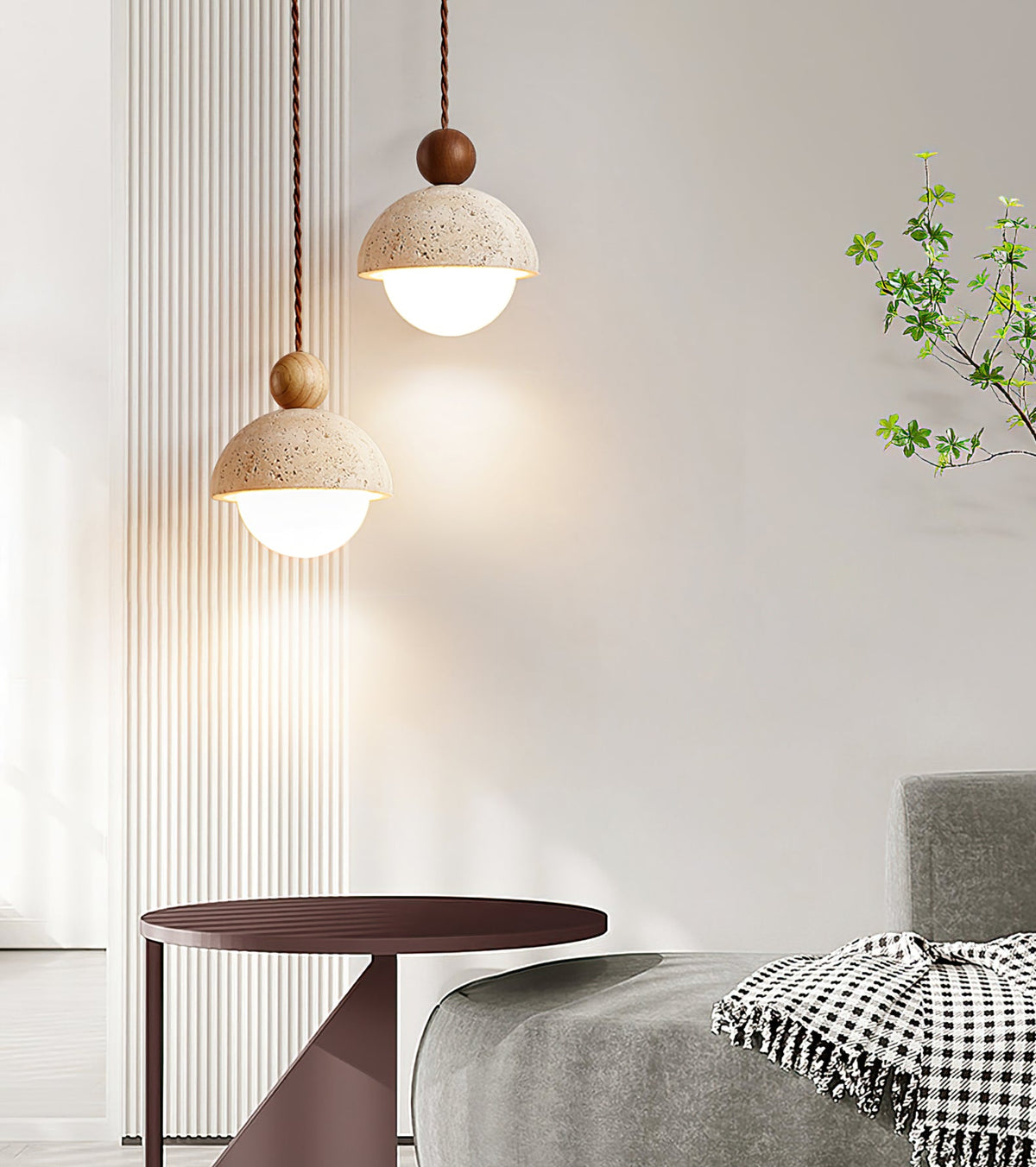 Design Hanglamp van Travertin en Glas – Moderne Verlichting met Warm Licht | Sansoti