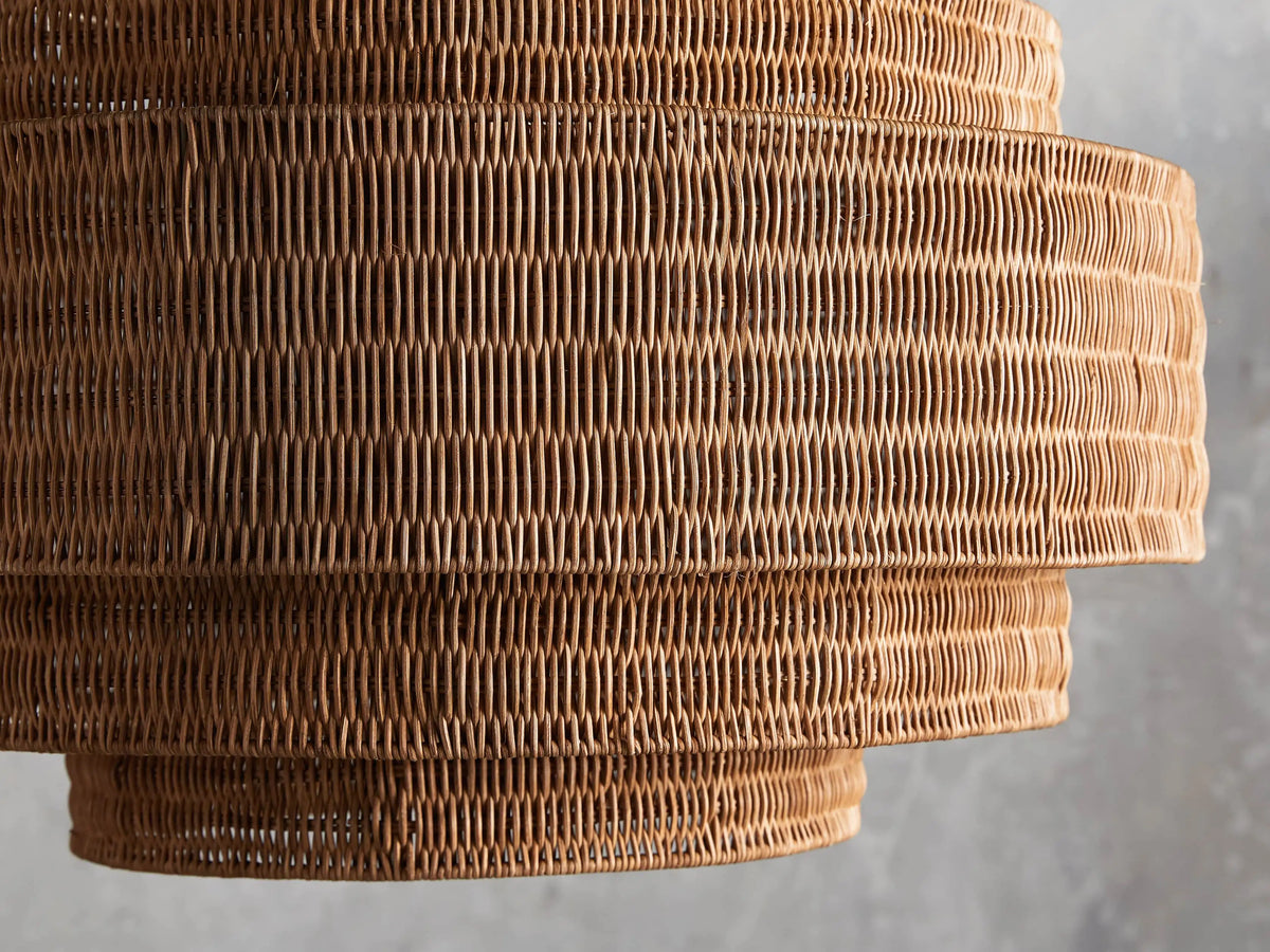 Woven Rattan Chandelier Layered Iron Frame Adjustable Height Pendant Light Dining Room Living Room Lighting | Sansoti