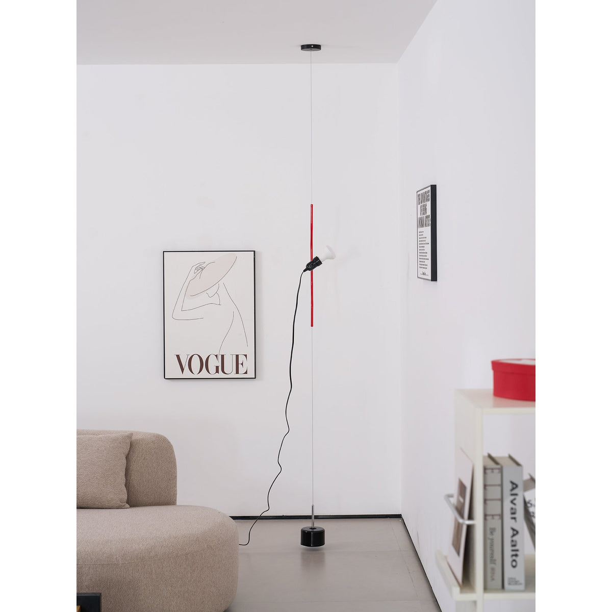 Suspension réglable en hauteur avec abat-jour tubulaire en métal – Noir/Blanc/Rouge | Sansoti