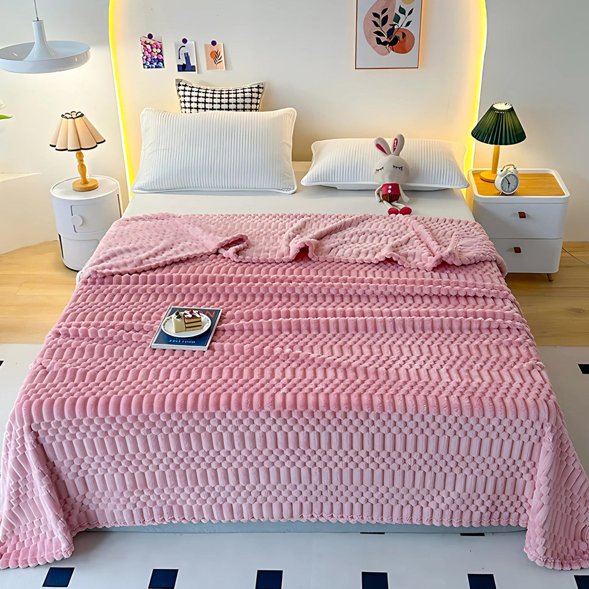 Geribbelde Fleeceplaid met Steentjesstructuur - Zachte Decoratieve Deken voor Slaapkamer en Woonkamer Styling | Sansoti