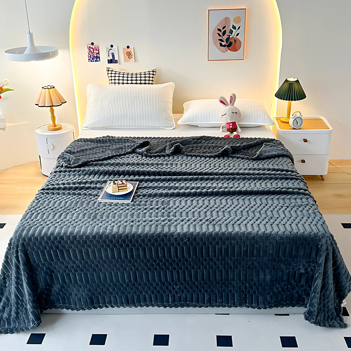 Geribbelde Fleeceplaid met Steentjesstructuur - Zachte Decoratieve Deken voor Slaapkamer en Woonkamer Styling | Sansoti