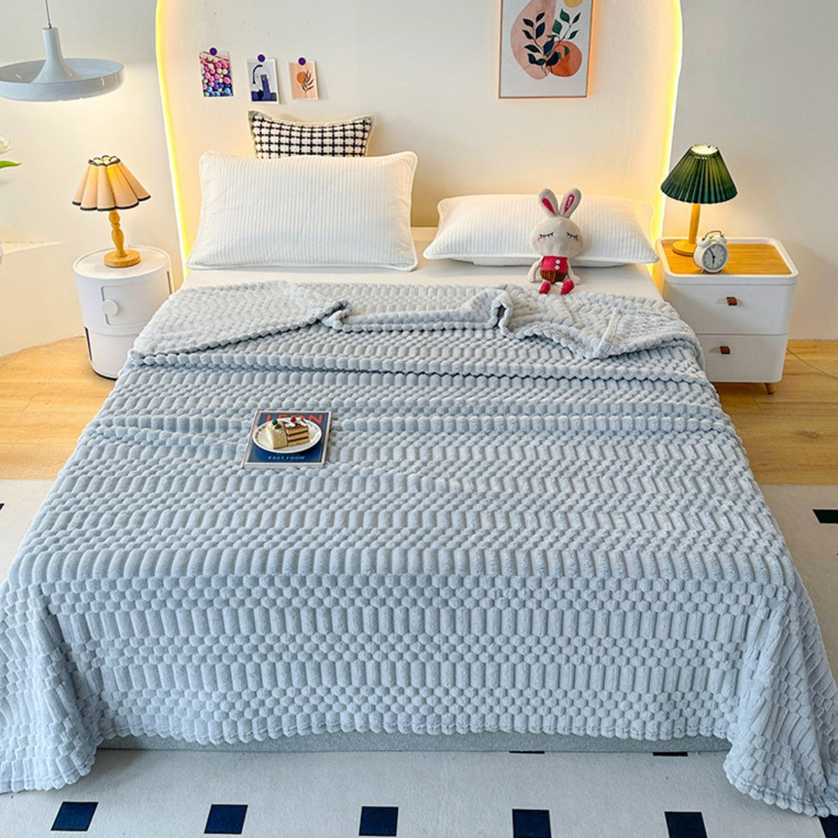 Geribbelde Fleeceplaid met Steentjesstructuur - Zachte Decoratieve Deken voor Slaapkamer en Woonkamer Styling | Sansoti