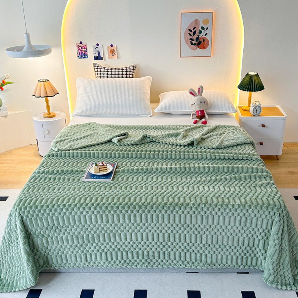 Geribbelde Fleeceplaid met Steentjesstructuur - Zachte Decoratieve Deken voor Slaapkamer en Woonkamer Styling | Sansoti