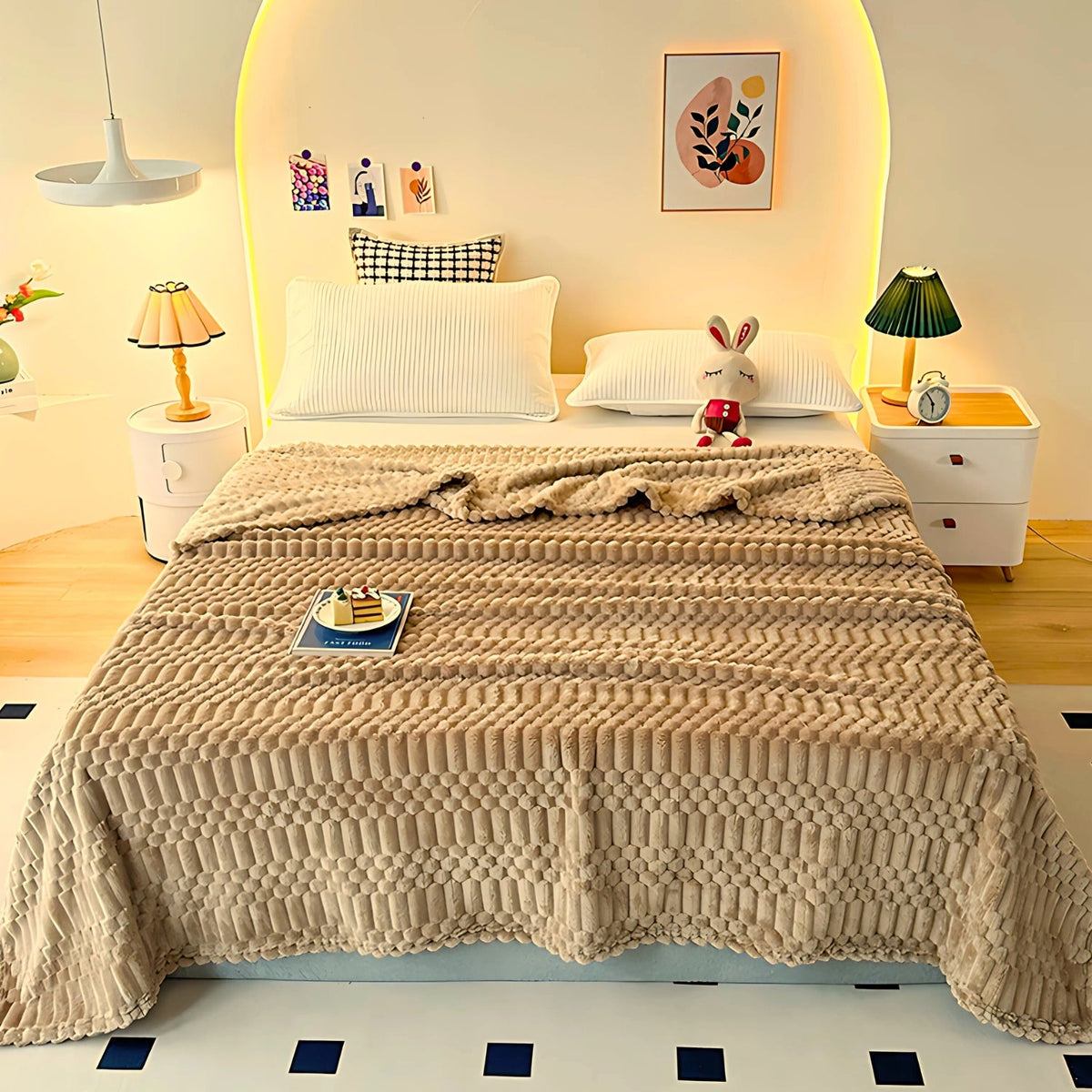 Geribbelde Fleeceplaid met Steentjesstructuur - Zachte Decoratieve Deken voor Slaapkamer en Woonkamer Styling | Sansoti