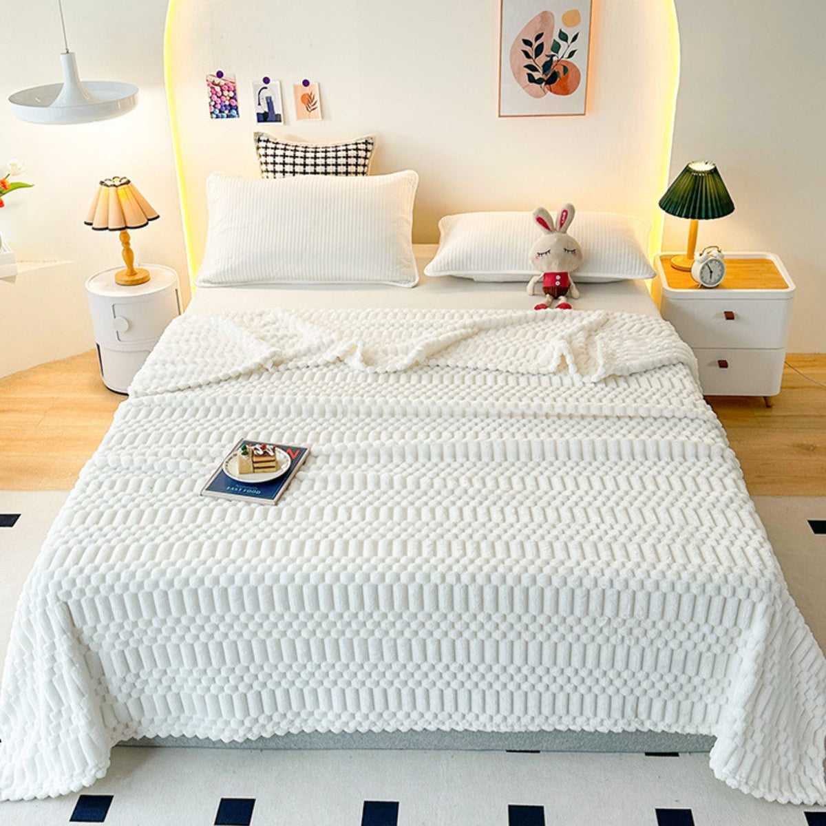Geribbelde Fleeceplaid met Steentjesstructuur - Zachte Decoratieve Deken voor Slaapkamer en Woonkamer Styling | Sansoti